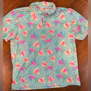 Chubbies Flamingo Print Polo - Pink and Green
